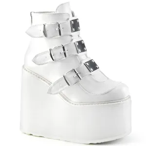 Demonia SWING-105 | White Vegan Leather Ankle Boots