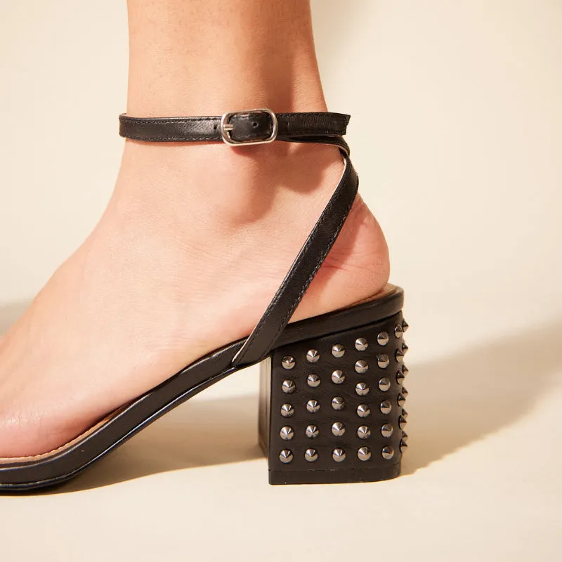 Diana Block Sandal in Black Leather