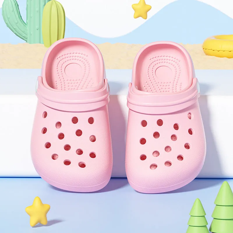 Dunnmall Children's Hole Shoes Women's Summer Outdoor Wear Shit Feeling Thick Bottom Toe Cap Half Slippers Boys and Girls Home Non-Slip Sandals for Older Children