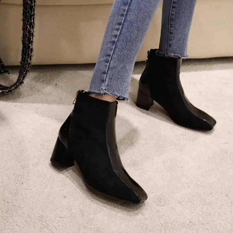 Fashion Ladies Square Toe Thick Heel Boots