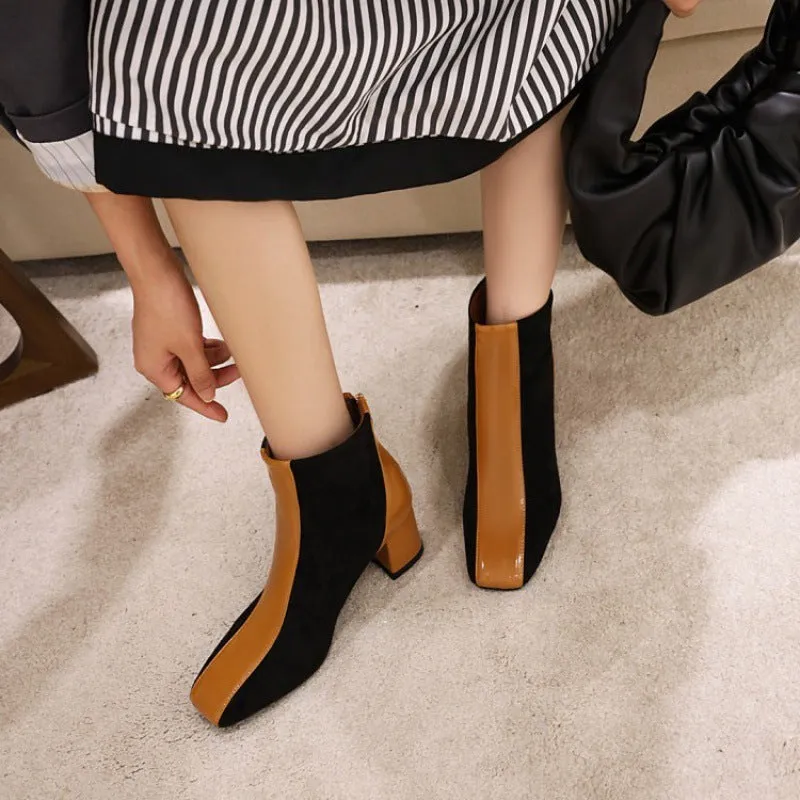 Fashion Ladies Square Toe Thick Heel Boots