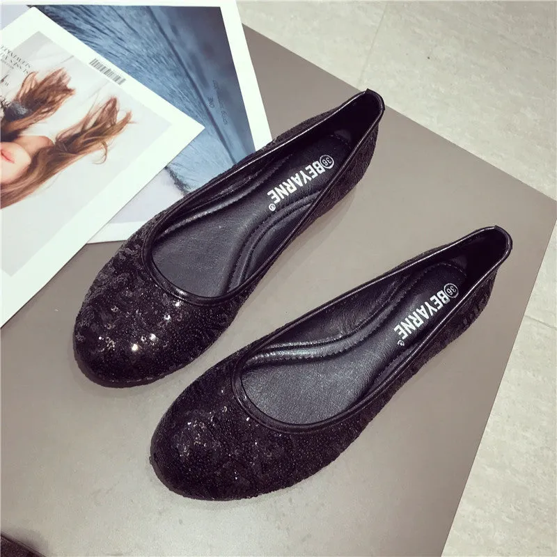 Fashion Pumps Flat Bottom Flat Heel Comfortable Sequins Shiny Pumps