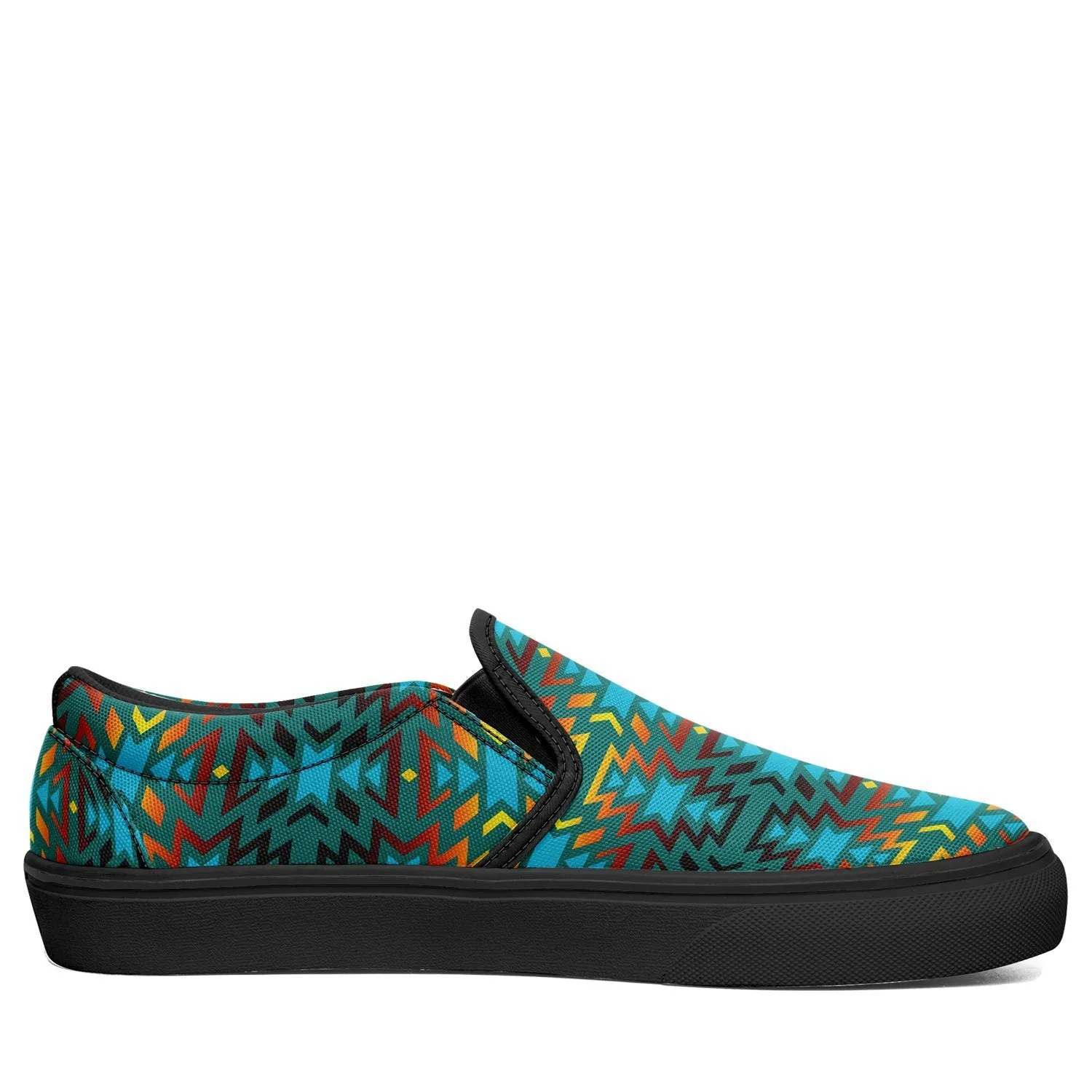 Fire Colors and Turquoise Teal Otoyimm Kid's Canvas Slip On Shoes