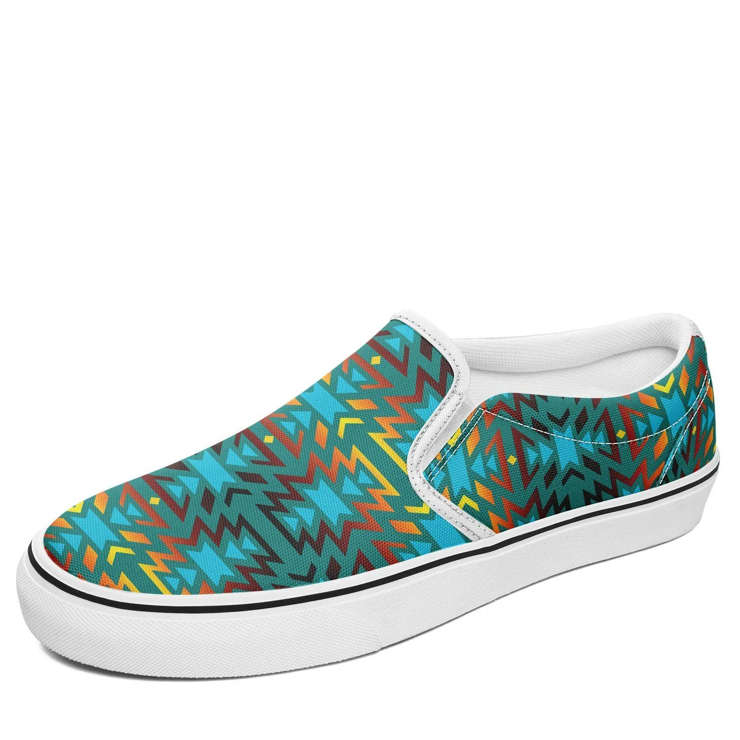 Fire Colors and Turquoise Teal Otoyimm Kid's Canvas Slip On Shoes