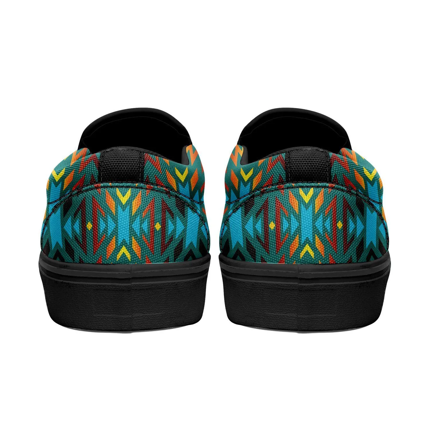 Fire Colors and Turquoise Teal Otoyimm Kid's Canvas Slip On Shoes