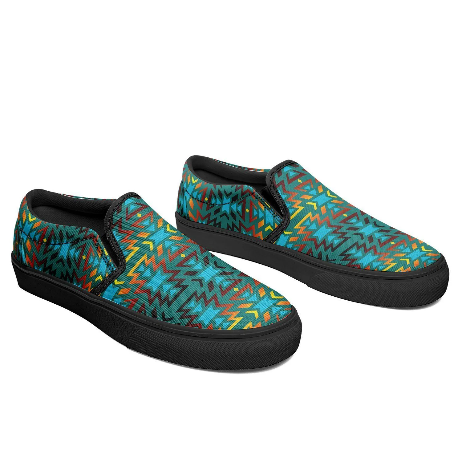 Fire Colors and Turquoise Teal Otoyimm Kid's Canvas Slip On Shoes