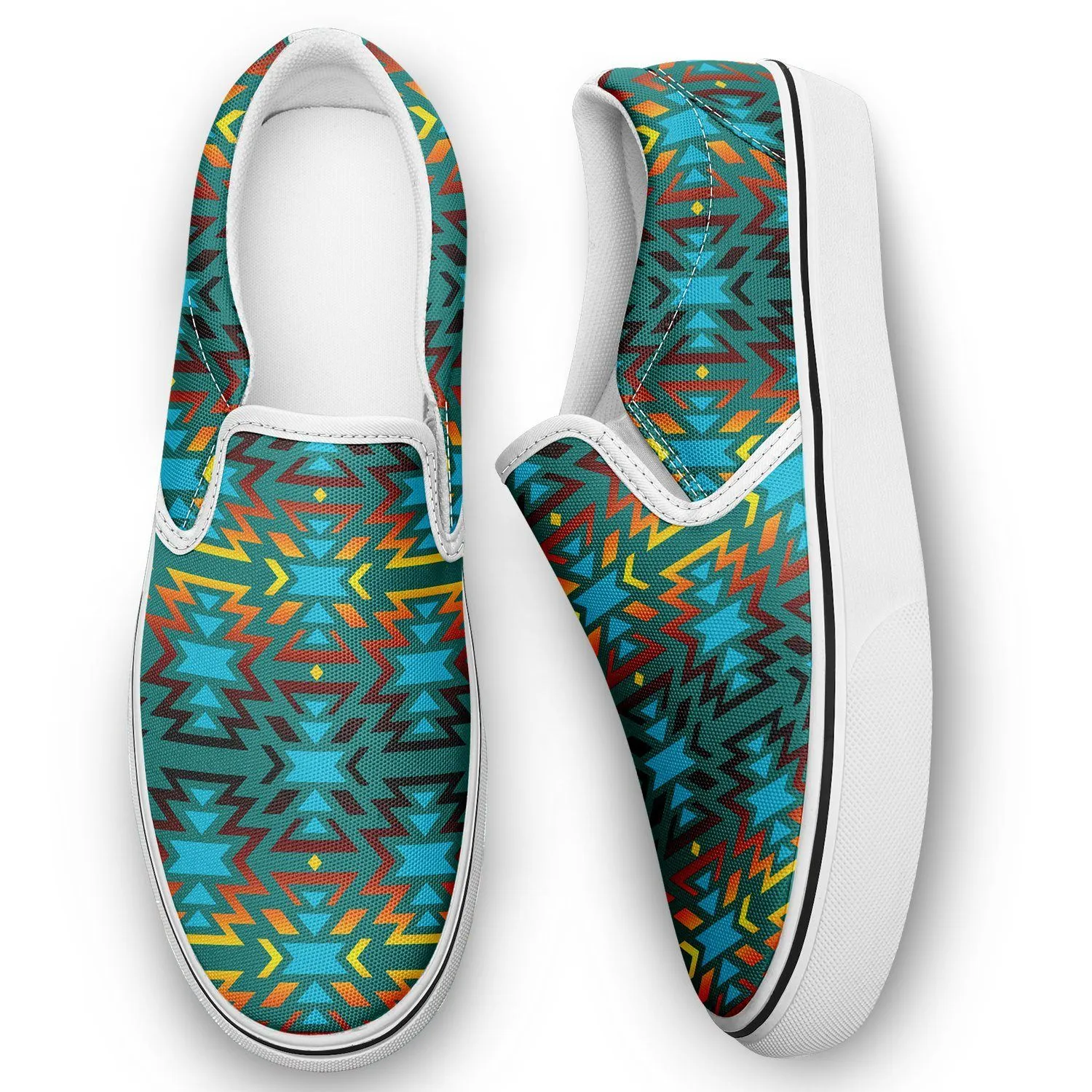 Fire Colors and Turquoise Teal Otoyimm Kid's Canvas Slip On Shoes