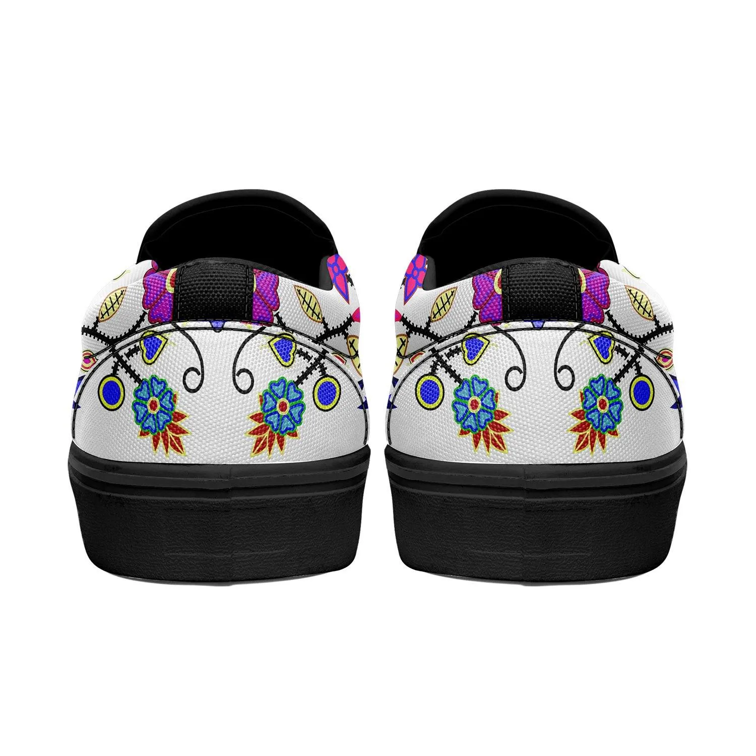 Floral Beadwork Seven Clans White Otoyimm Kid's Canvas Slip On Shoes