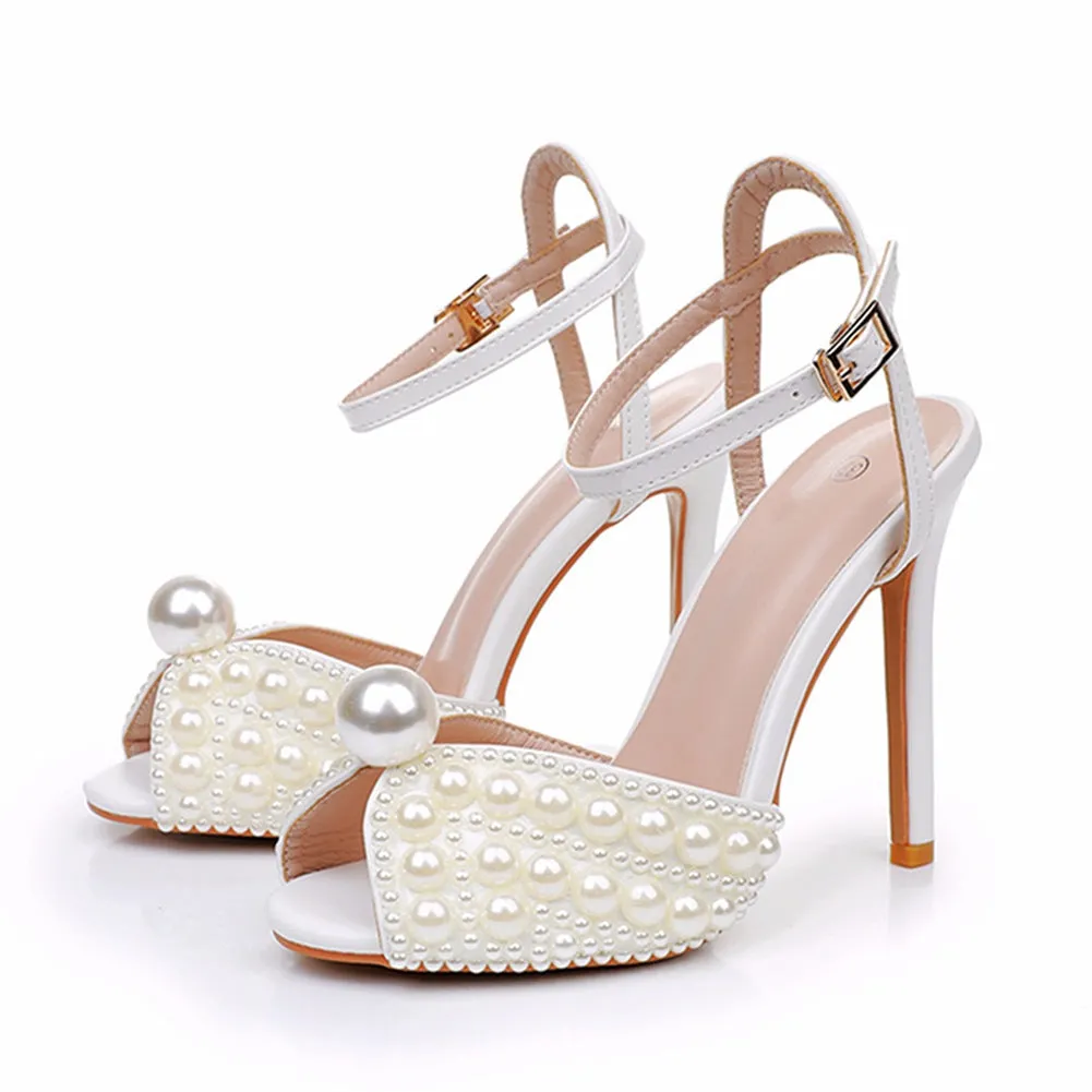 Formal Pearl Fish Mouth High Heel Wedding Shoes