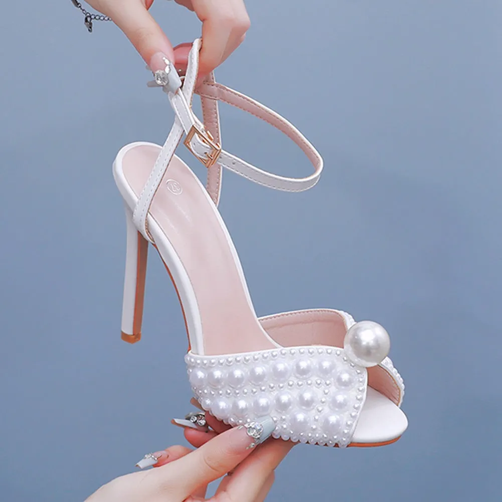 Formal Pearl Fish Mouth High Heel Wedding Shoes