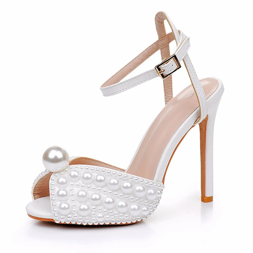 Formal Pearl Fish Mouth High Heel Wedding Shoes