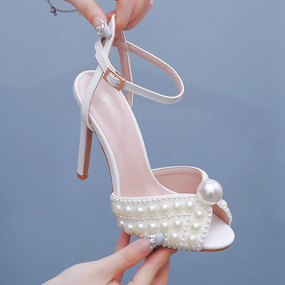 Formal Pearl Fish Mouth High Heel Wedding Shoes