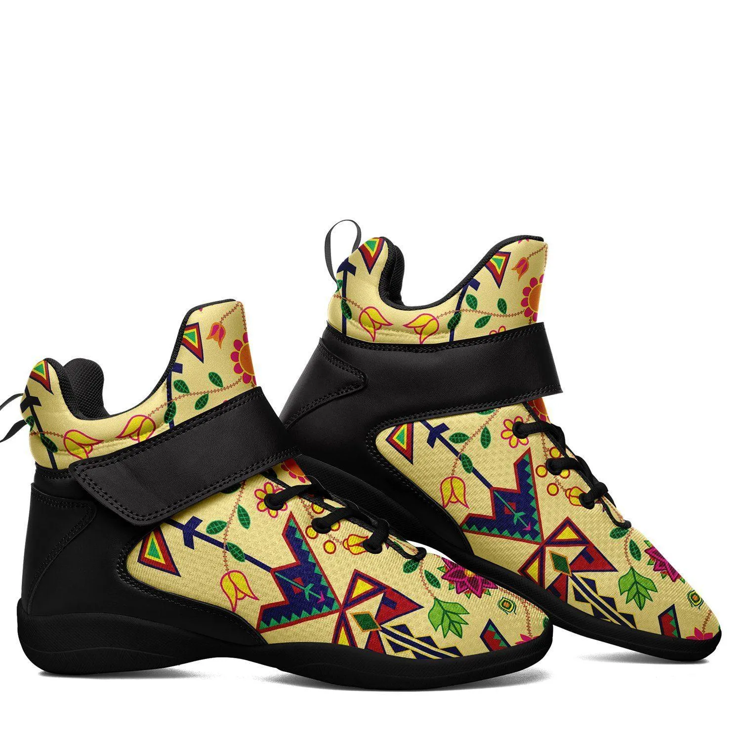 Geometric Floral Spring Vanilla Kid's Ipottaa Basketball / Sport High Top Shoes