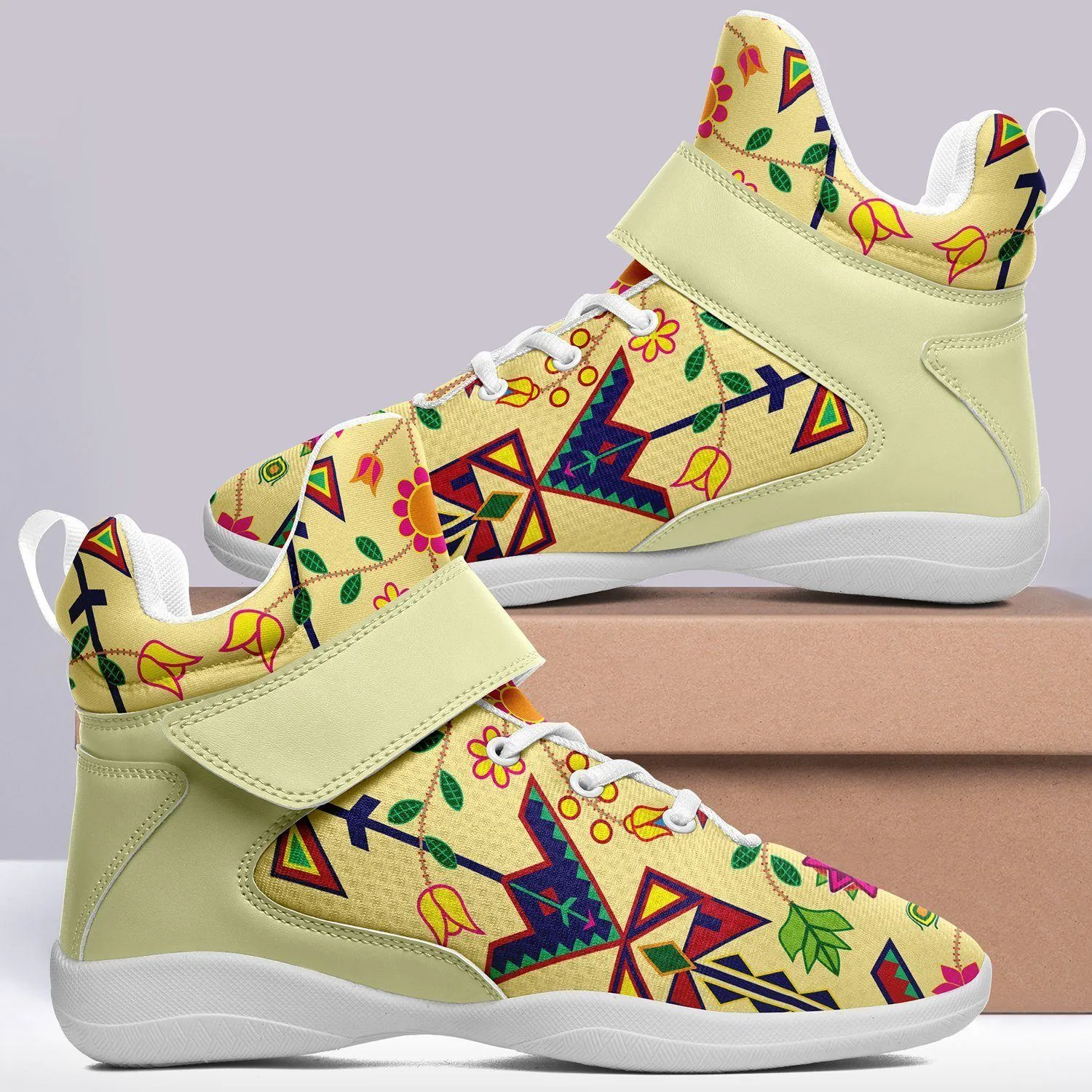 Geometric Floral Spring Vanilla Kid's Ipottaa Basketball / Sport High Top Shoes