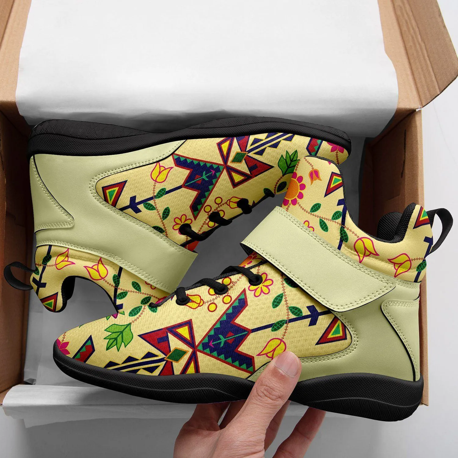 Geometric Floral Spring Vanilla Kid's Ipottaa Basketball / Sport High Top Shoes