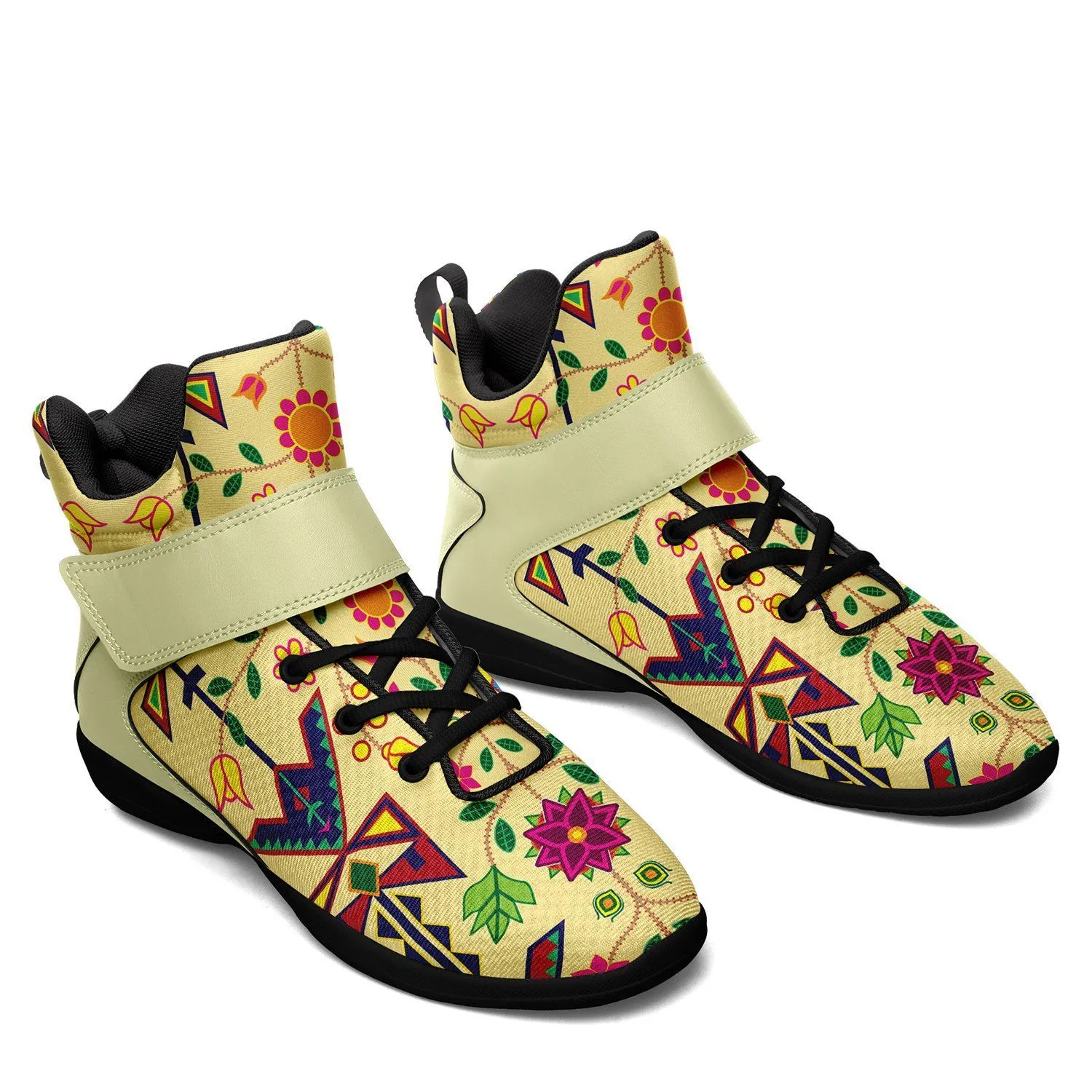 Geometric Floral Spring Vanilla Kid's Ipottaa Basketball / Sport High Top Shoes