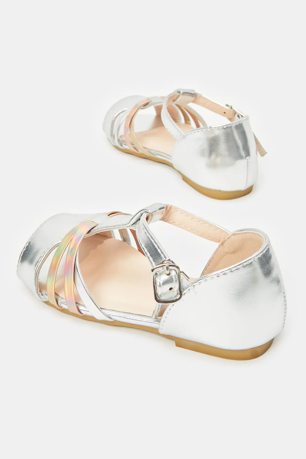 Girls Silver Shine Strap Sandals