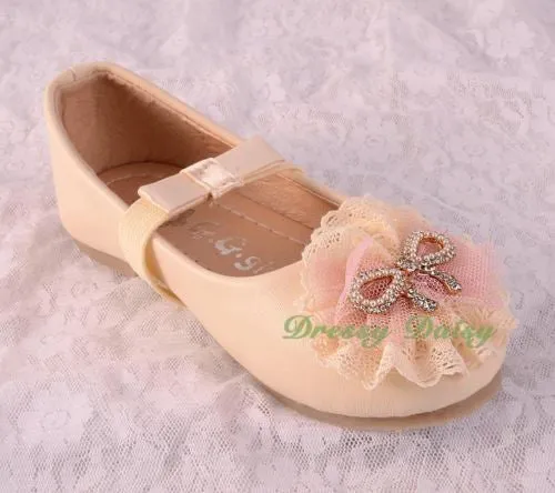 GS014 Lace Lather Ballet Slipper Shoes US Size 8.5-1.5 Flower Girl Pageant Party