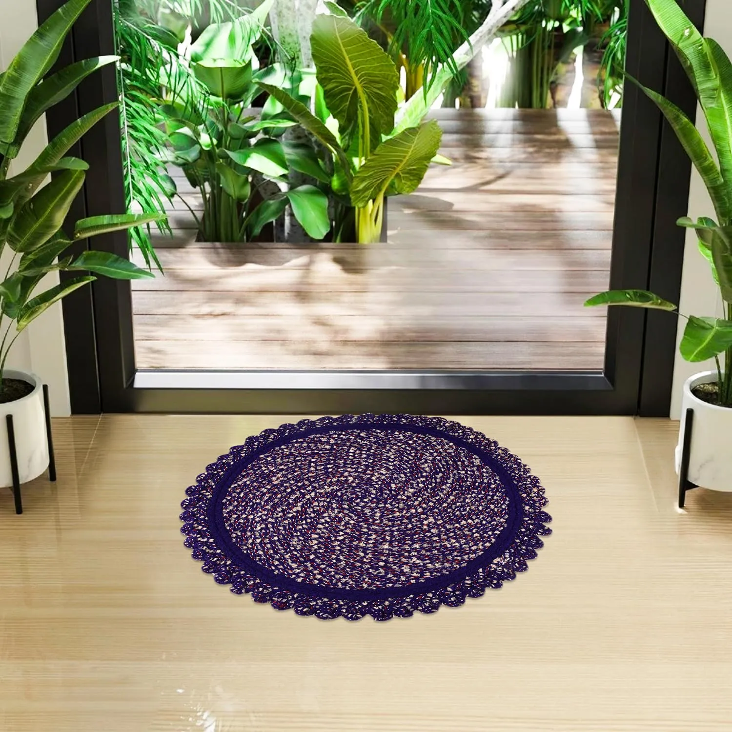 Heart Home Door Mat | Round Shape Feather Door Mat | Cotton Reversible Mat | Door Mat for Kitchen | Door Mat for Home | 20 Inch | Large | Purple