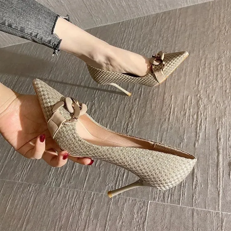 High heels female  summer new fashion French fine with sexy shallow mouth pointed single shoes