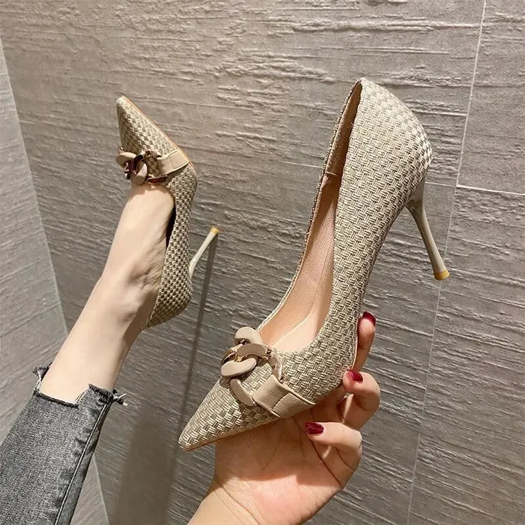 High heels female  summer new fashion French fine with sexy shallow mouth pointed single shoes