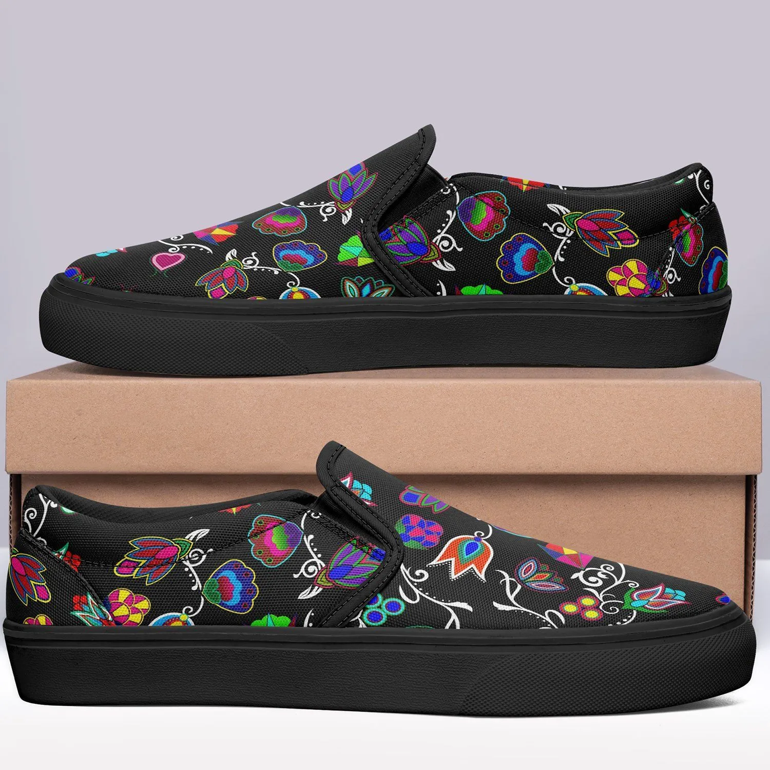 Indigenous Paisley Black Otoyimm Kid's Canvas Slip On Shoes