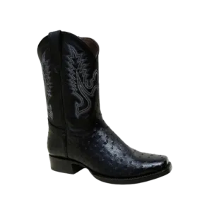 International M Pecos Boy's Black Rubber Sole Ostrich Print Boot