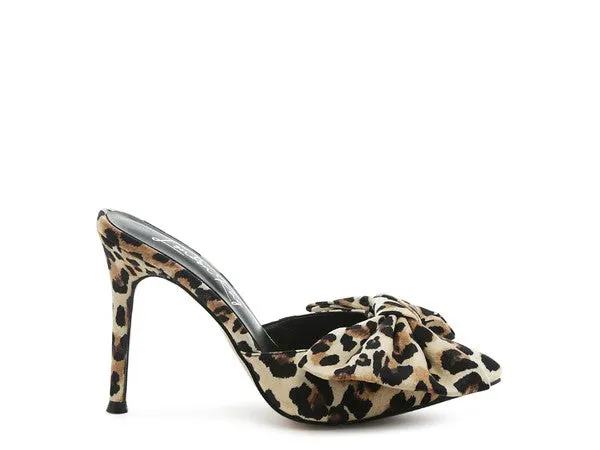 Joannie of the Jungle Leopard Print Stiletto Mules with Bow Detail | Rag Company