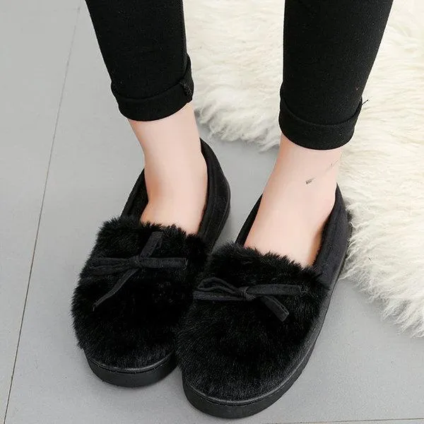 Keep Warm Fur Lining Suede Soft Flat Platform Loafers For Women