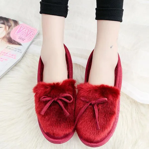 Keep Warm Fur Lining Suede Soft Flat Platform Loafers For Women