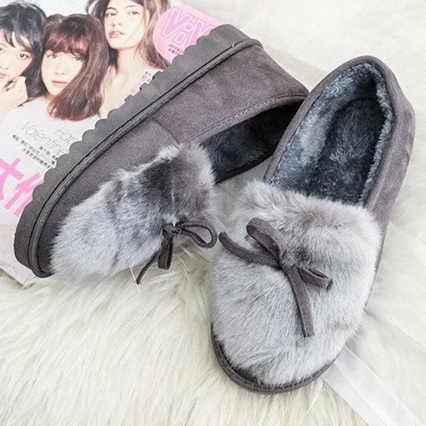 Keep Warm Fur Lining Suede Soft Flat Platform Loafers For Women