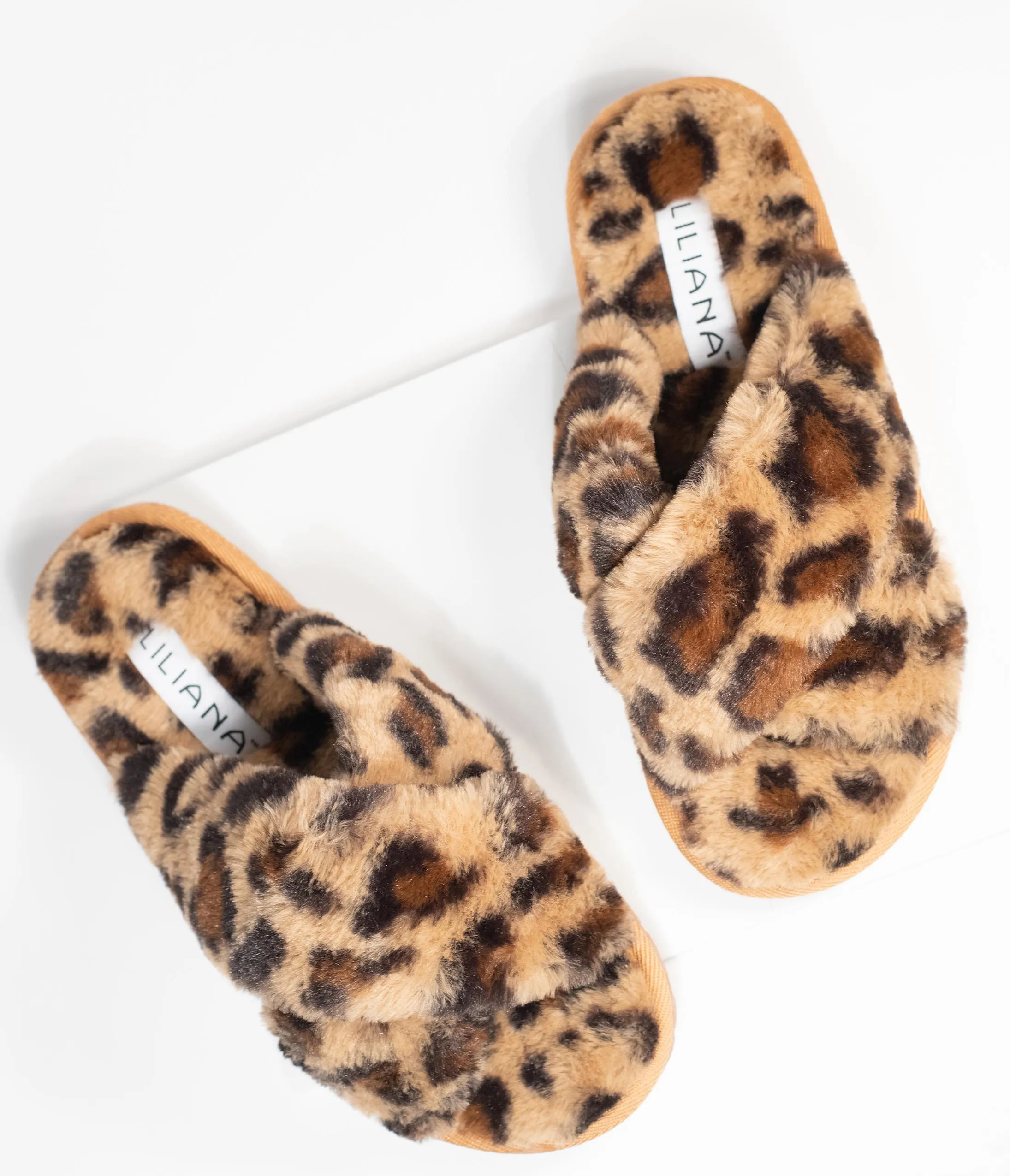 Leopard Fuzzy Cross Strap Slippers