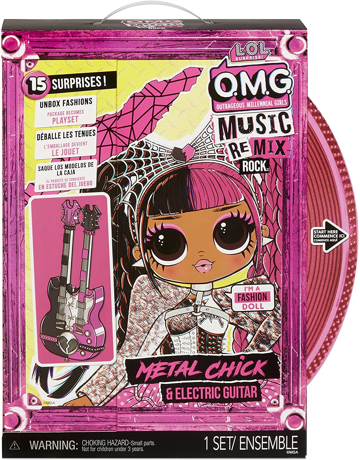 LOL Surprise OMG Remix Rock Metal Chick Fashion Doll with 15 Surprises Including Electric Guitar, Outfit, Shoes, Stand, Lyric Magazine & Record Player Playset