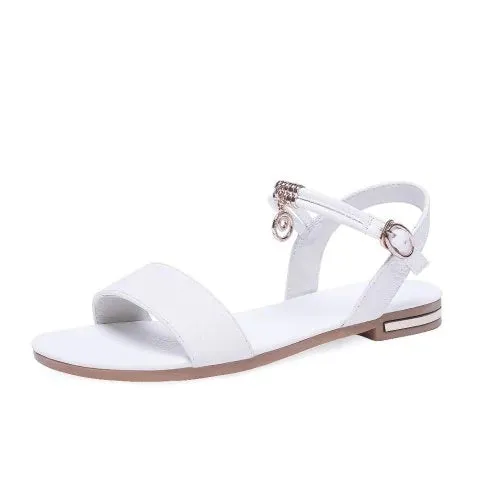 Lovely Students Metal Buckle Flat-Heeled Sandals