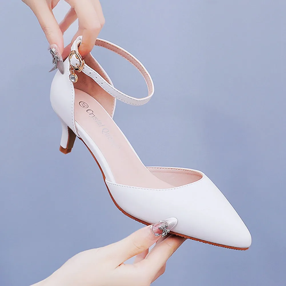 Mid Heel Matte Pointed Toe PU Wedding Shoes