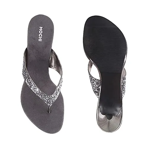 Mochi Women Gun Metal Synthetic Sandals 6-UK (39 EU)