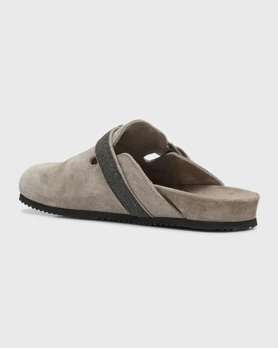 Monili Brunello Cucinelli Suede Flat Mules with Buckle