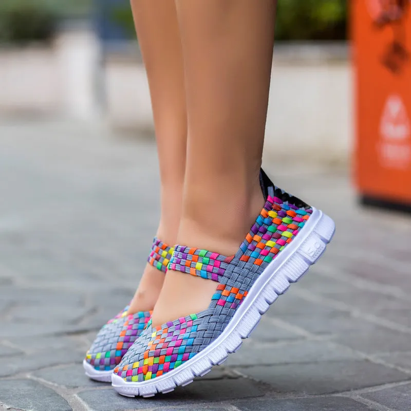 Neriah Breathable Elastic Band Woven Light Flat Shoes