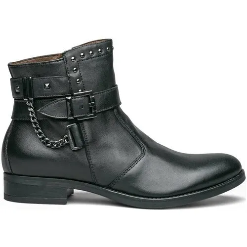 NeroGiardini Leather Ankle Boots with Chain and Stud Detail