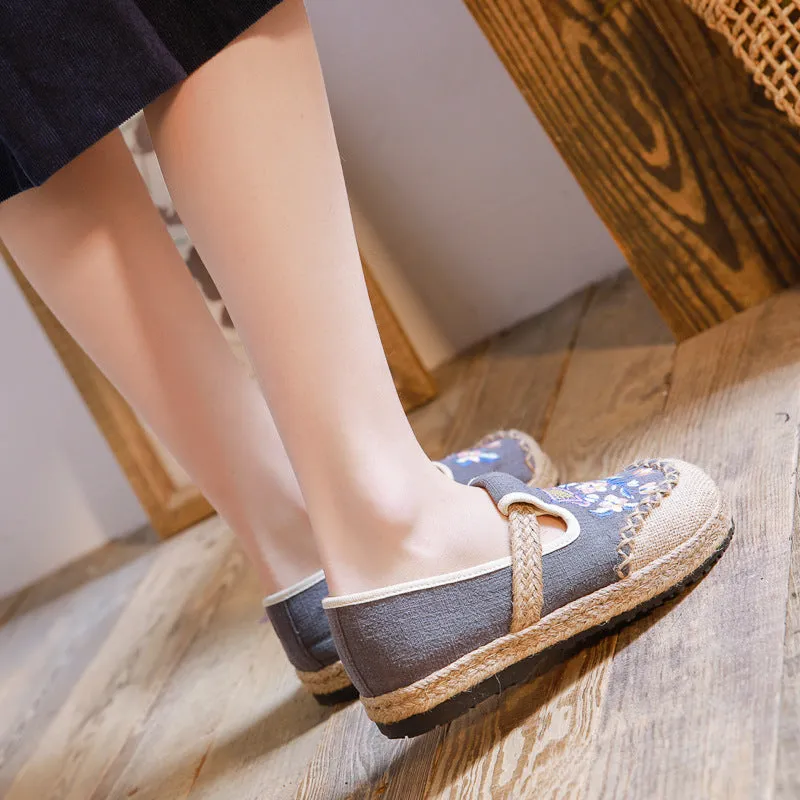 New Casual Cloth Shoes Original Girl Fresh Shallow Shoes Handicraft Sewing Embroidered Linen Shoes