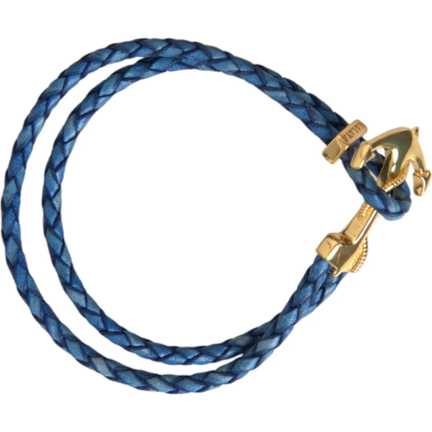 Nialaya Blue Gold Anchor 925 Silver Charm Bracelet Mens