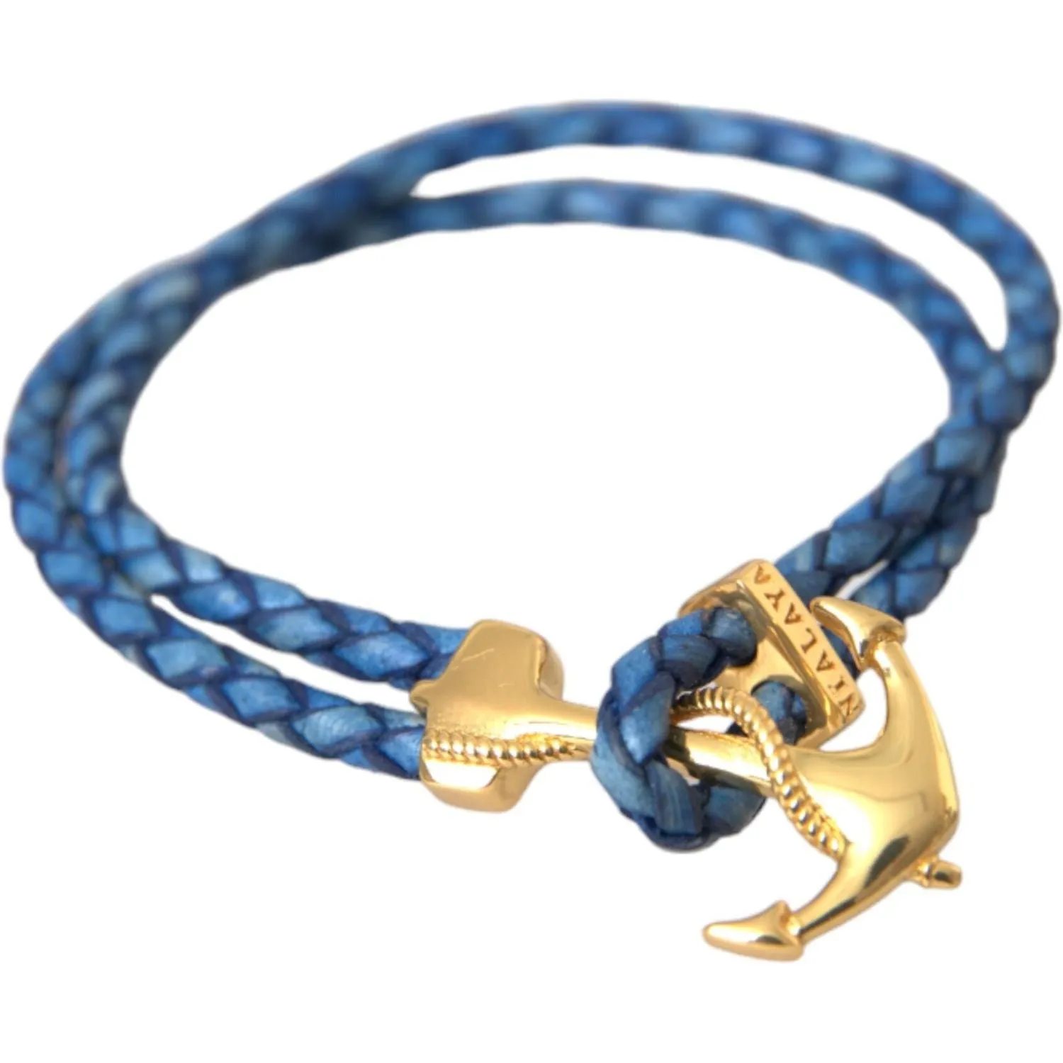 Nialaya Blue Gold Anchor 925 Silver Charm Bracelet Mens