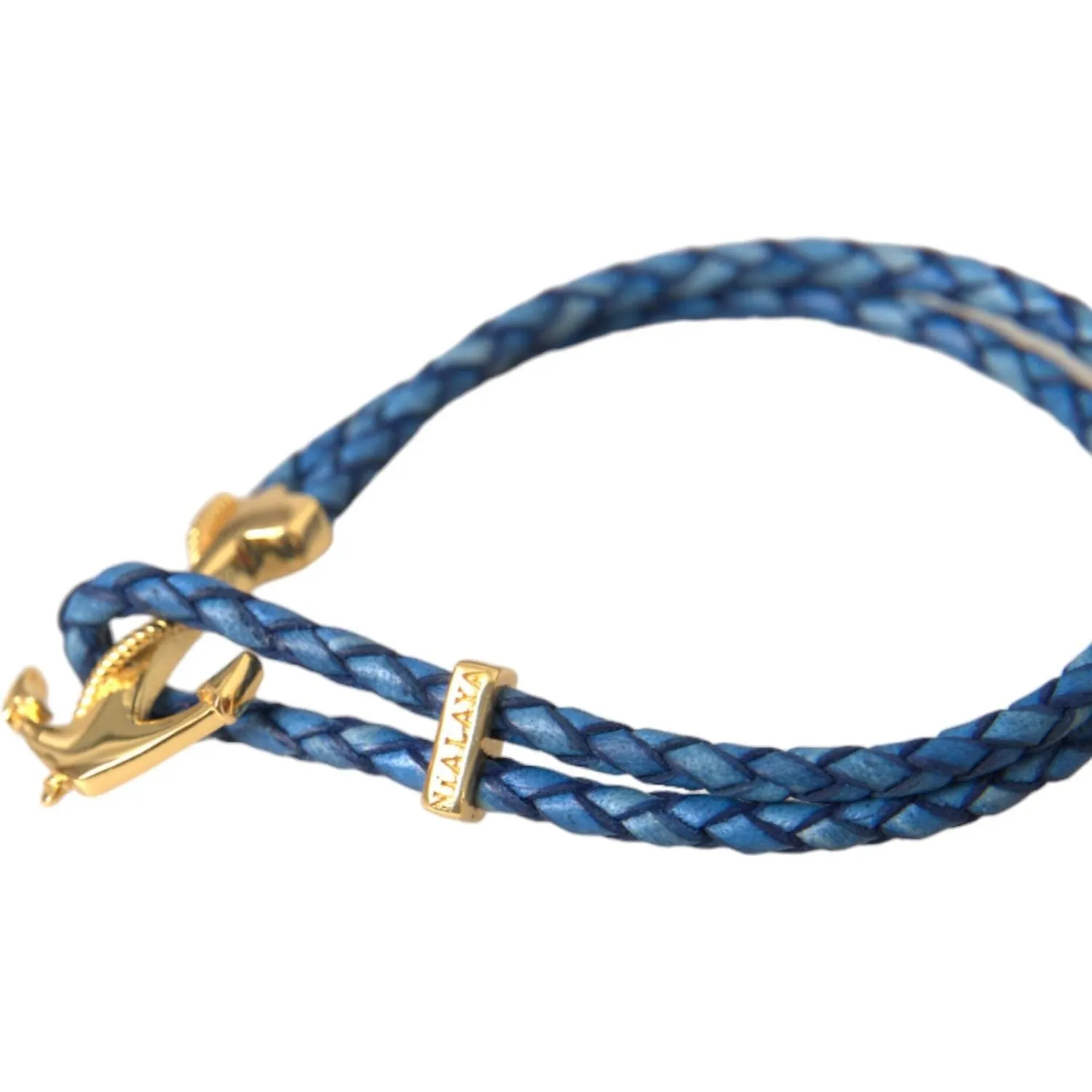 Nialaya Blue Gold Anchor 925 Silver Charm Bracelet Mens