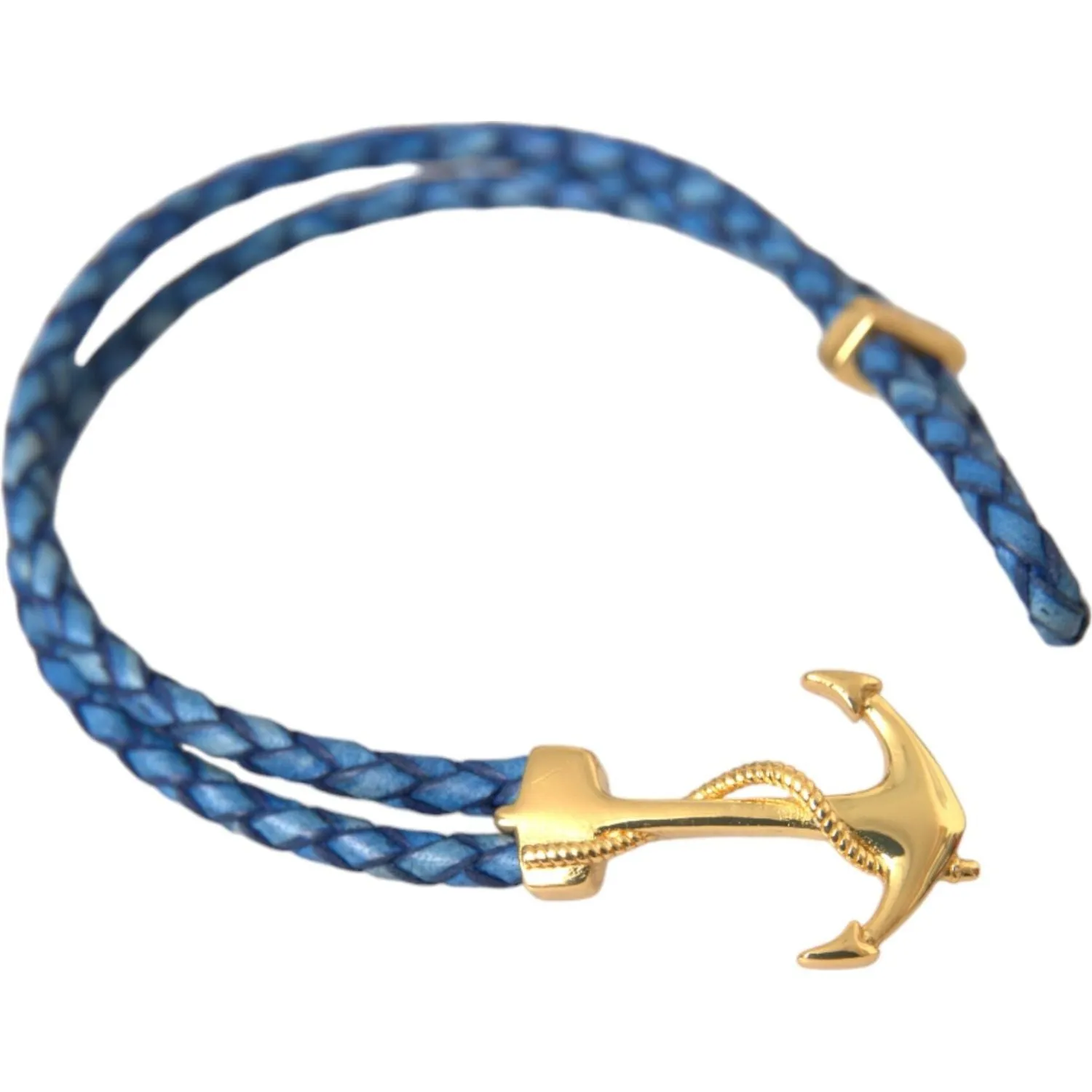 Nialaya Blue Gold Anchor 925 Silver Charm Bracelet Mens