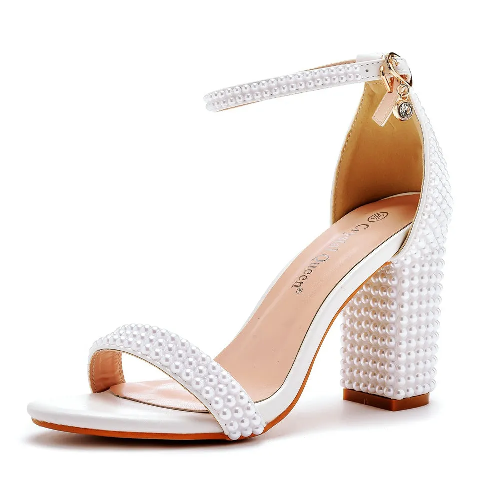 Open Toe Beading Ankle-Strap High Heels