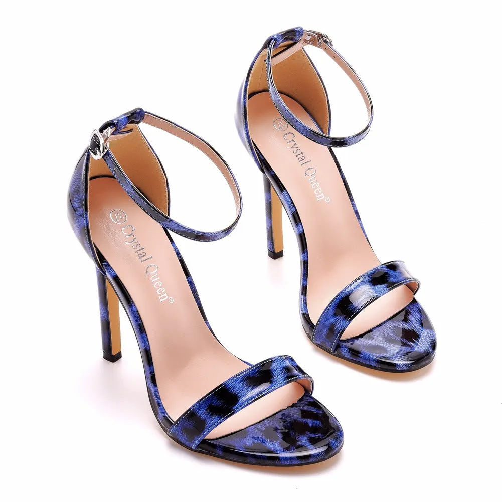 Open Toe Leopard Print Ankle Strap Stiletto High Heel