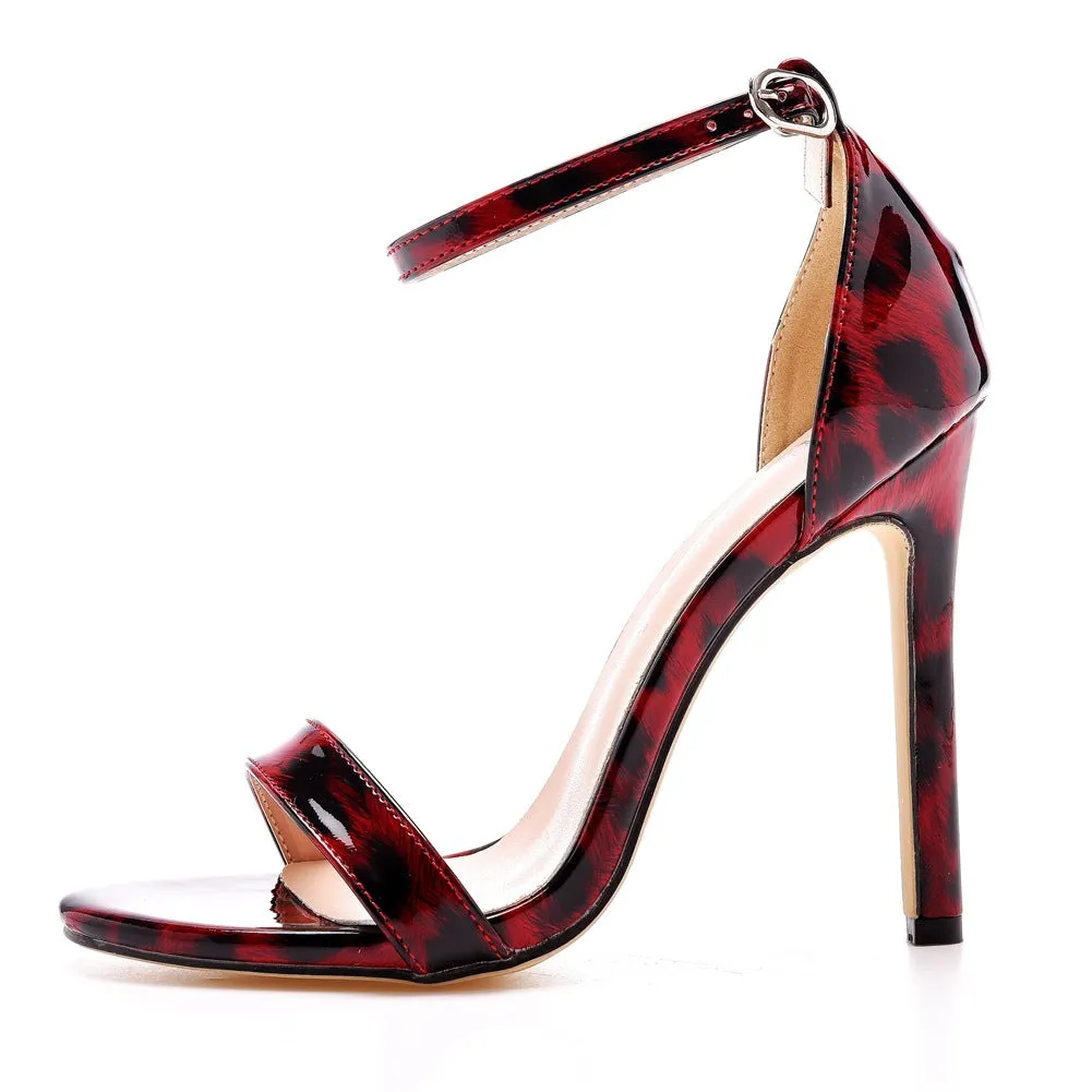 Open Toe Leopard Print Ankle Strap Stiletto High Heel