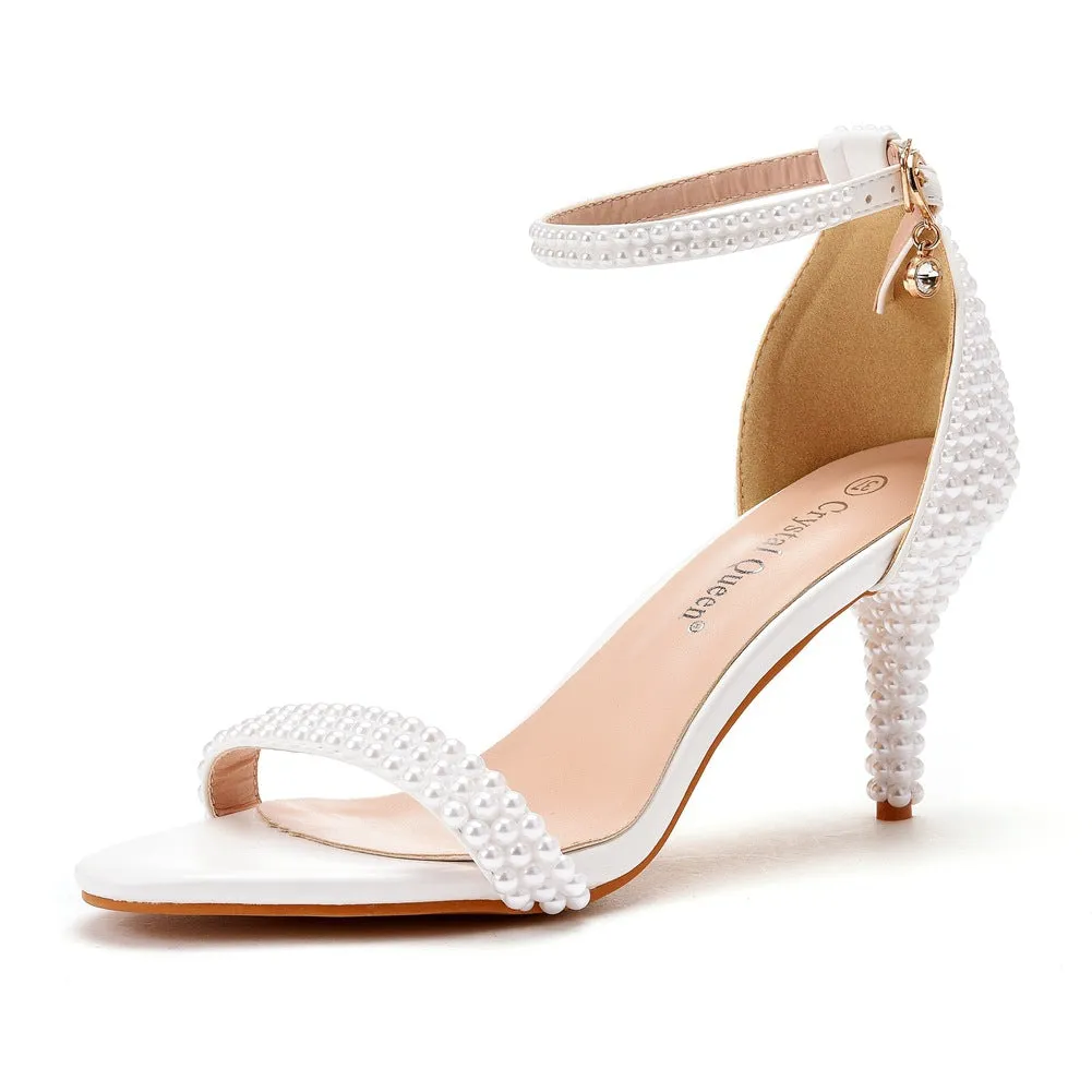 Open Toe Pearl Ankle Strap Wedding High Heel