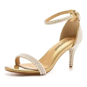 Open Toe Pearl Ankle Strap Wedding High Heel