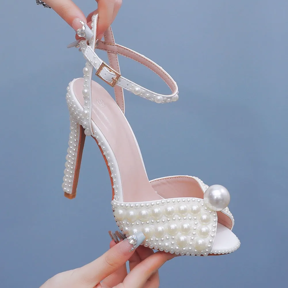 Pearl Fish Mouth High Heel Wedding Shoes Party Shoes